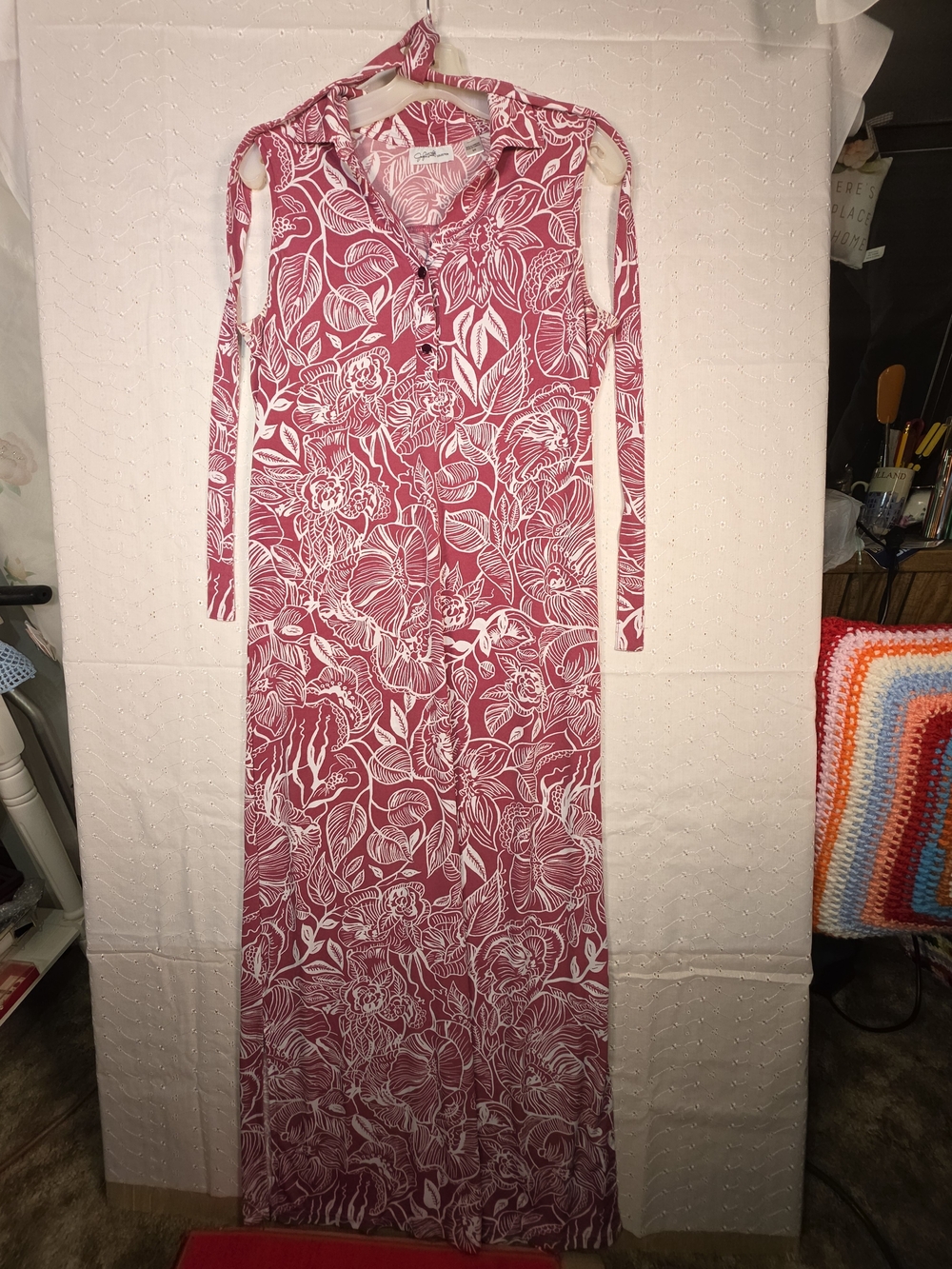 Johnston & Murphy Rose Pink Floral Cold-Shoulder Maxi Dress